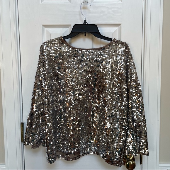 BOLD elements | Tops | Jcpenney Bold Elements Silver Sequin Bell Sleeve Top  Womens Large New With Tags | Poshmark